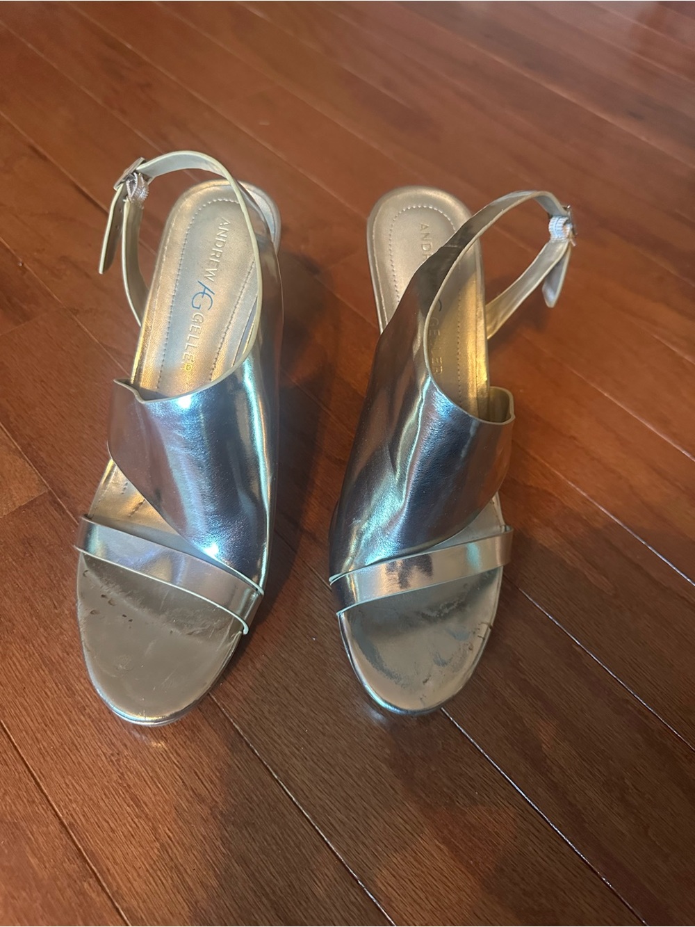 Andre Assous Iridescent Gold Open-Toe Slingback Heels - great for formal events
